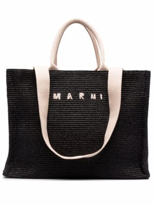 raffia tote bag with embroidered logo