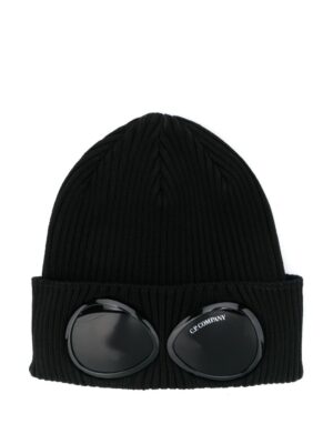 beanie with eyeglass lens detail