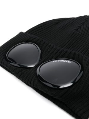 beanie with eyeglass lens detail