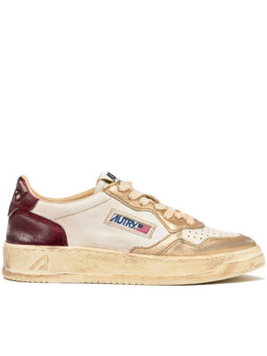 AUTRY – Medalist Super Vintage White/Red and Gold Leather Sneakers