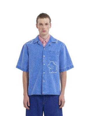 Chemise bowling en denim bleu clair avec applications