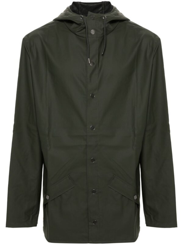 buttoned raincoat with drawstring